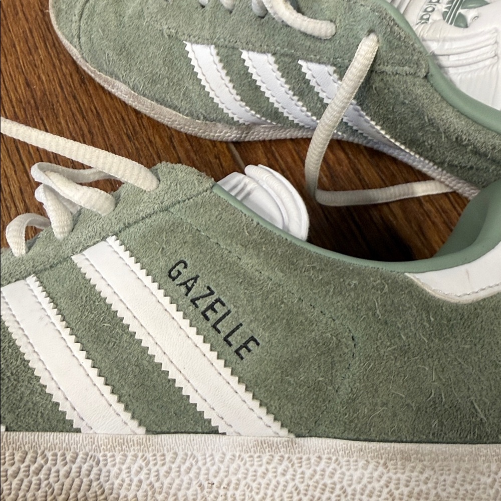 adidas Sage Green & White Gazelle Suede Sneakers - Picture 9 of 10